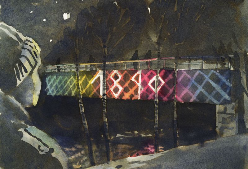 Illustration Lichtinstallation auf Brücke